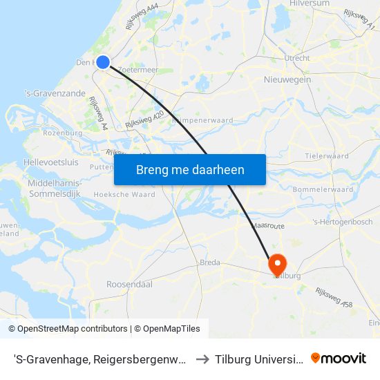 'S-Gravenhage, Reigersbergenweg to Tilburg University map