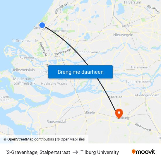 'S-Gravenhage, Stalpertstraat to Tilburg University map