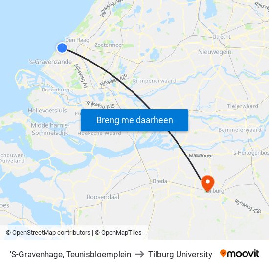 'S-Gravenhage, Teunisbloemplein to Tilburg University map