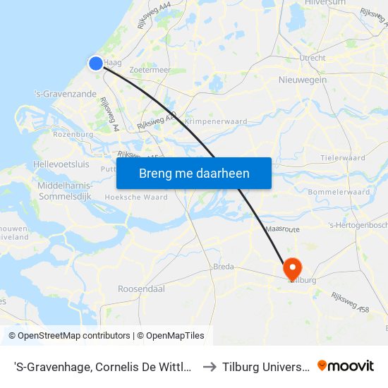 'S-Gravenhage, Cornelis De Wittlaan to Tilburg University map