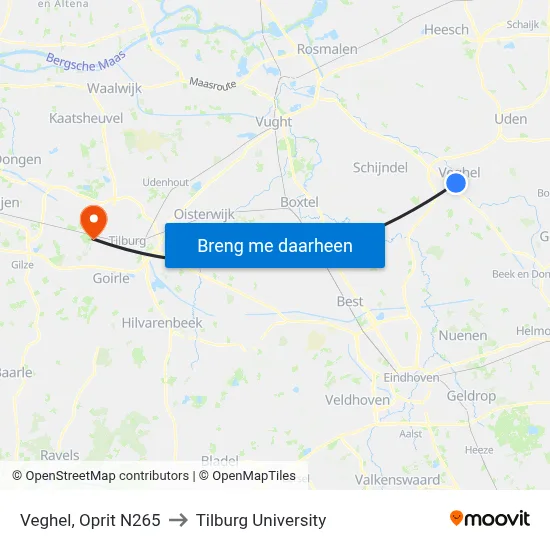 Veghel, Oprit N265 to Tilburg University map
