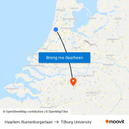 Haarlem, Rustenburgerlaan to Tilburg University map