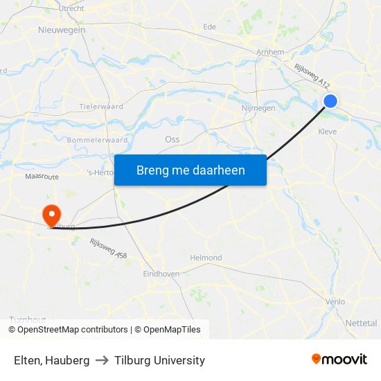 Elten, Hauberg to Tilburg University map