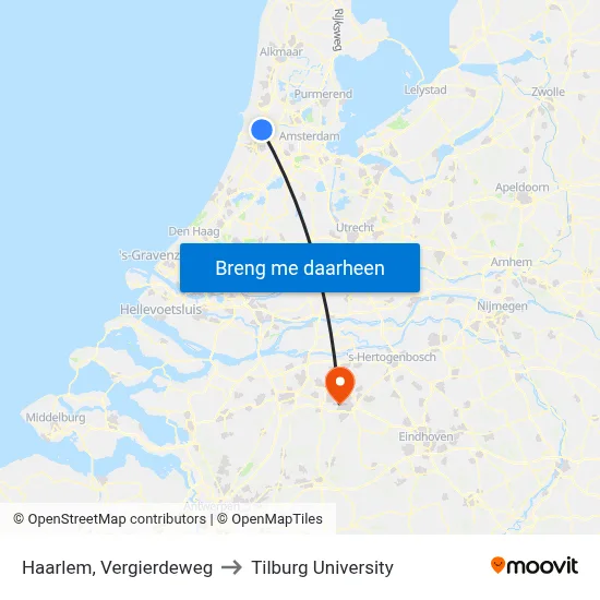 Haarlem, Vergierdeweg to Tilburg University map
