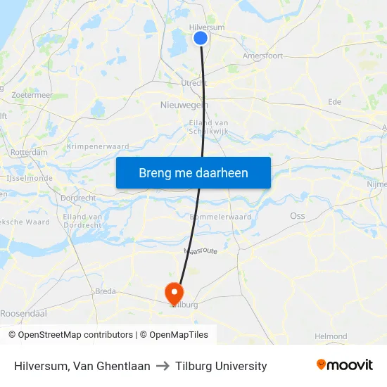 Hilversum, Van Ghentlaan to Tilburg University map
