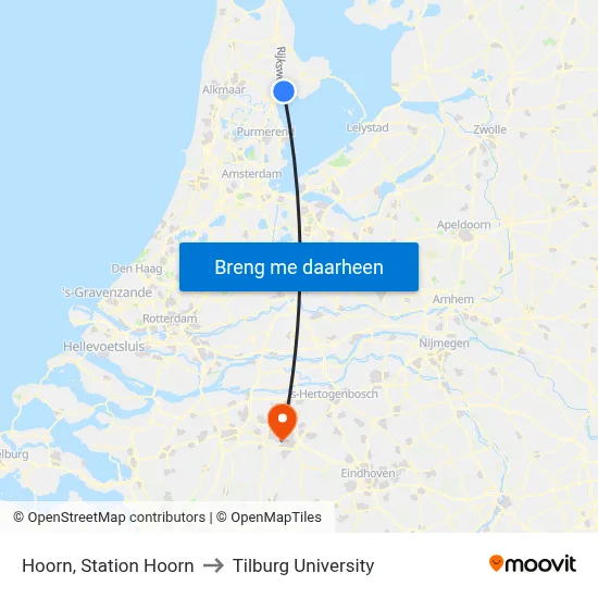 Hoorn, Station Hoorn to Tilburg University map