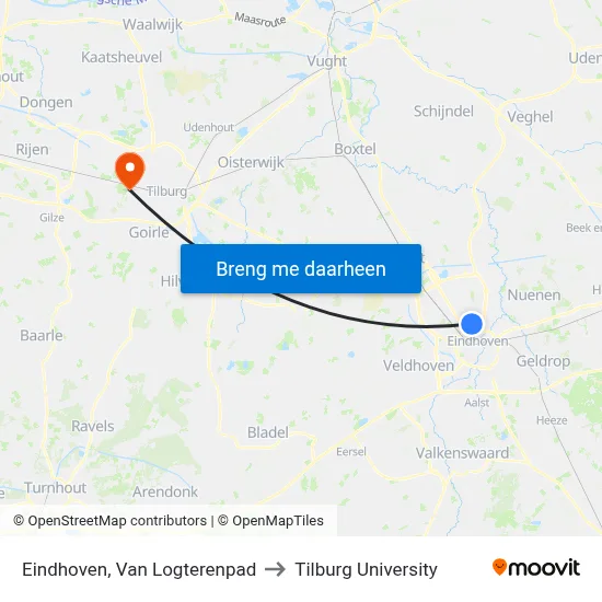 Eindhoven, Van Logterenpad to Tilburg University map