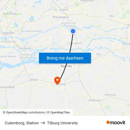 Culemborg, Station to Tilburg University map