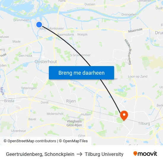 Geertruidenberg, Schonckplein to Tilburg University map