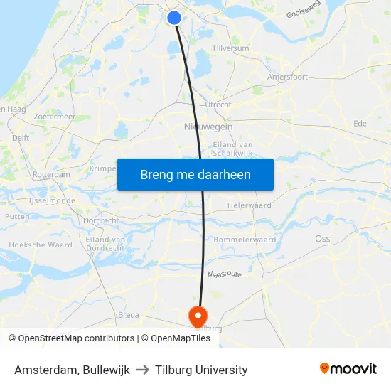 Amsterdam, Bullewijk to Tilburg University map