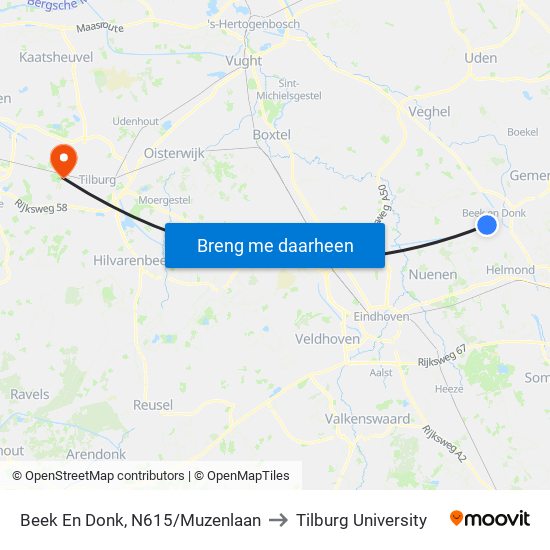 Beek En Donk, N615/Muzenlaan to Tilburg University map