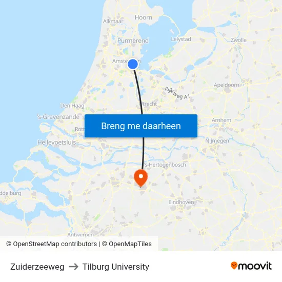 Zuiderzeeweg to Tilburg University map
