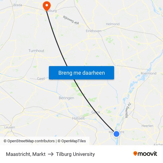 Maastricht, Markt to Tilburg University map