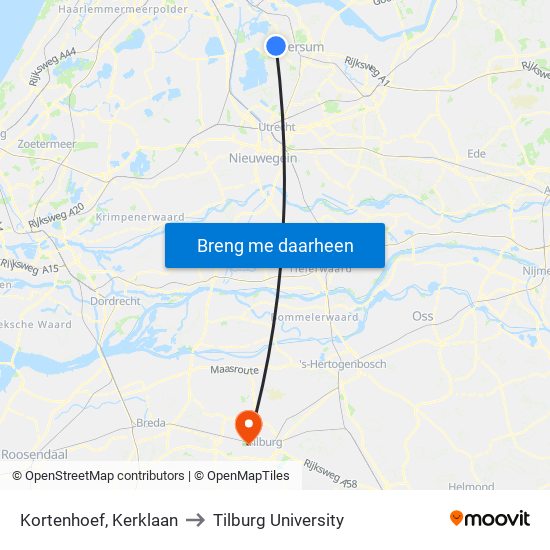 Kortenhoef, Kerklaan to Tilburg University map