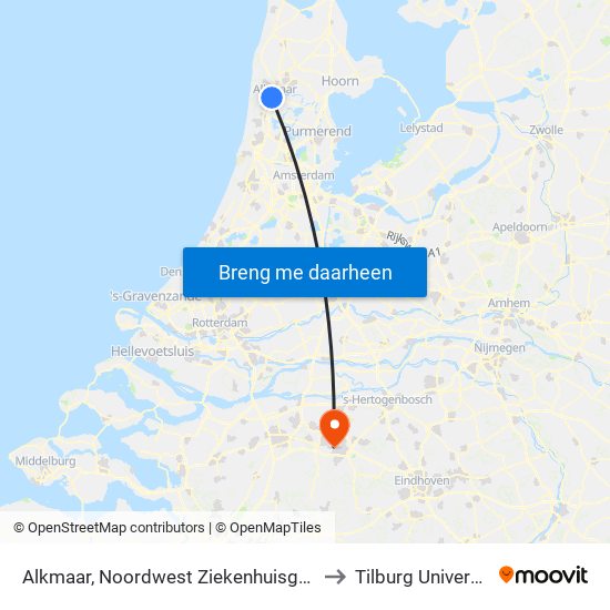 Alkmaar, Noordwest Ziekenhuisgroep to Tilburg University map