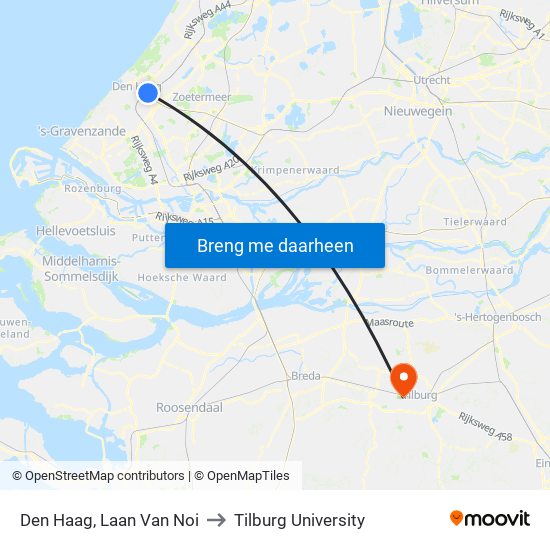 Den Haag, Laan Van Noi to Tilburg University map