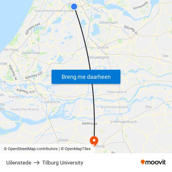 Uilenstede to Tilburg University map