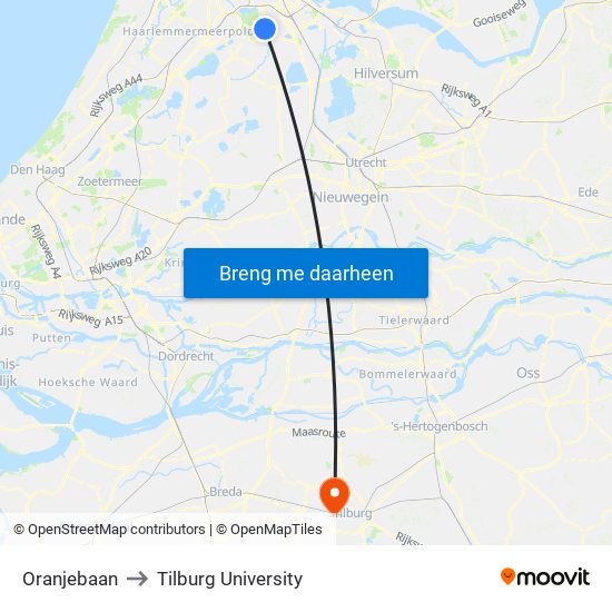 Oranjebaan to Tilburg University map