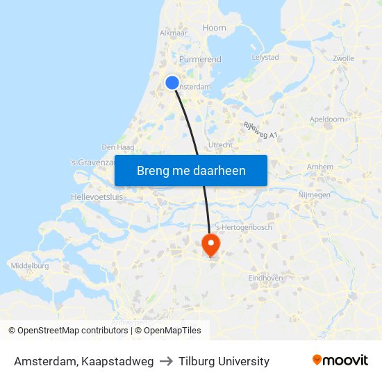 Amsterdam, Kaapstadweg to Tilburg University map