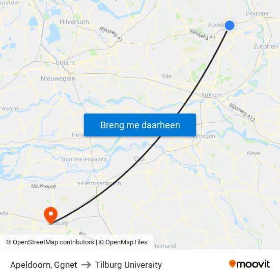 Apeldoorn, Ggnet to Tilburg University map