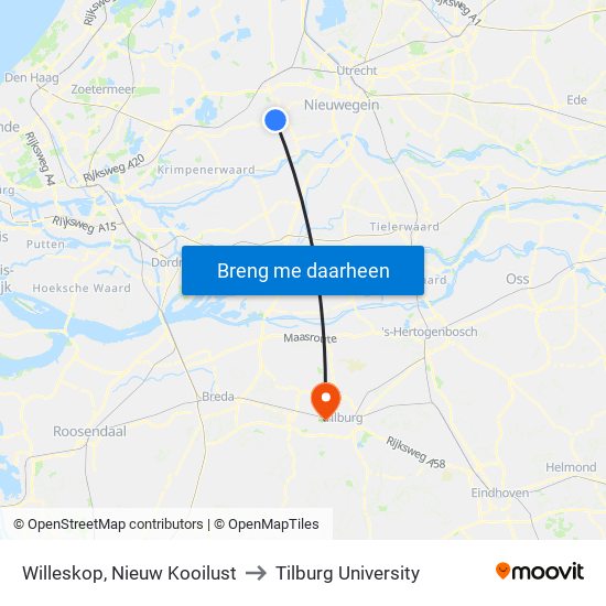 Willeskop, Nieuw Kooilust to Tilburg University map