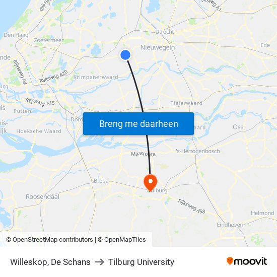 Willeskop, De Schans to Tilburg University map