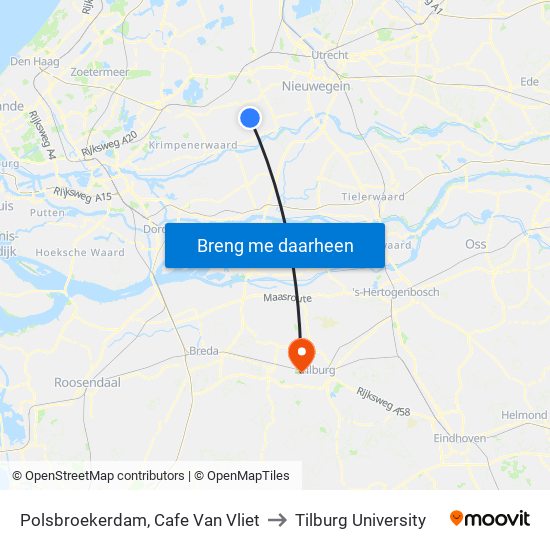 Polsbroekerdam, Cafe Van Vliet to Tilburg University map