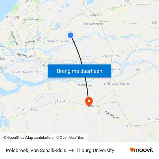 Polsbroek, Van Schaik-Sluis to Tilburg University map