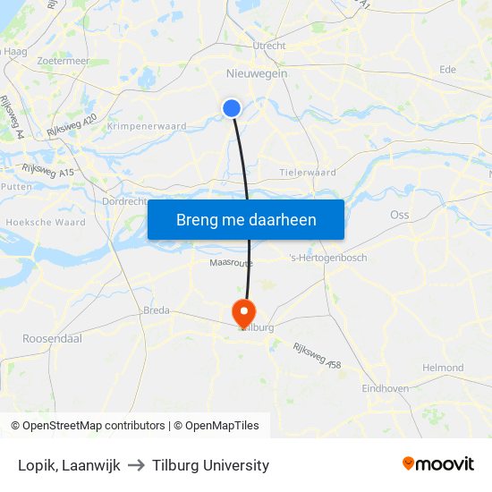 Lopik, Laanwijk to Tilburg University map