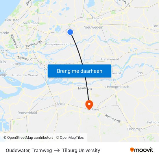 Oudewater, Tramweg to Tilburg University map