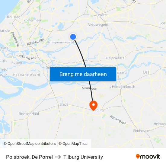 Polsbroek, De Porrel to Tilburg University map