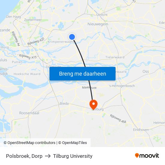 Polsbroek, Dorp to Tilburg University map