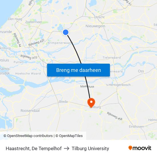 Haastrecht, De Tempelhof to Tilburg University map