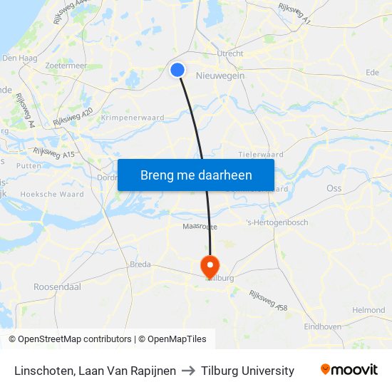 Linschoten, Laan Van Rapijnen to Tilburg University map