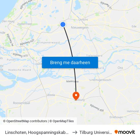 Linschoten, Hoogspanningskabels to Tilburg University map