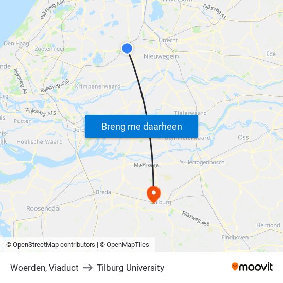 Woerden, Viaduct to Tilburg University map