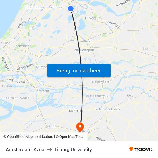 Amsterdam, Azua to Tilburg University map