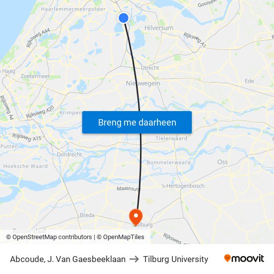 Abcoude, J. Van Gaesbeeklaan to Tilburg University map