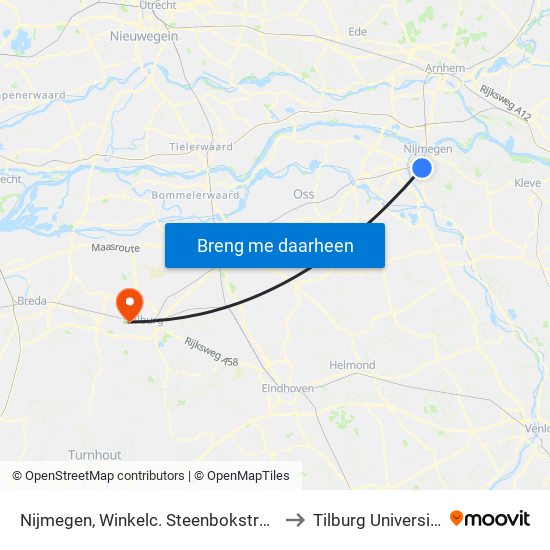 Nijmegen, Winkelc. Steenbokstraat to Tilburg University map