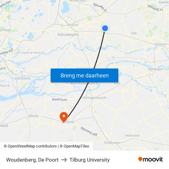 Woudenberg, De Poort to Tilburg University map