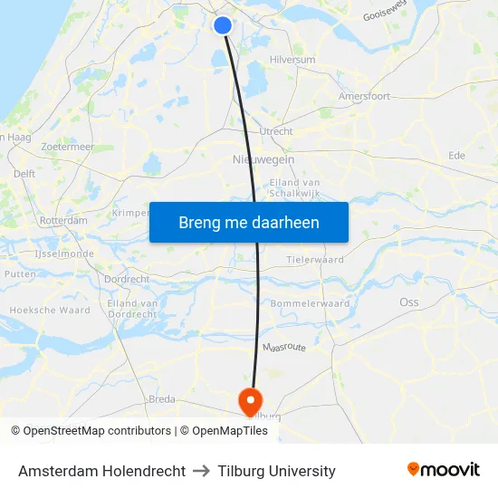 Amsterdam Holendrecht to Tilburg University map