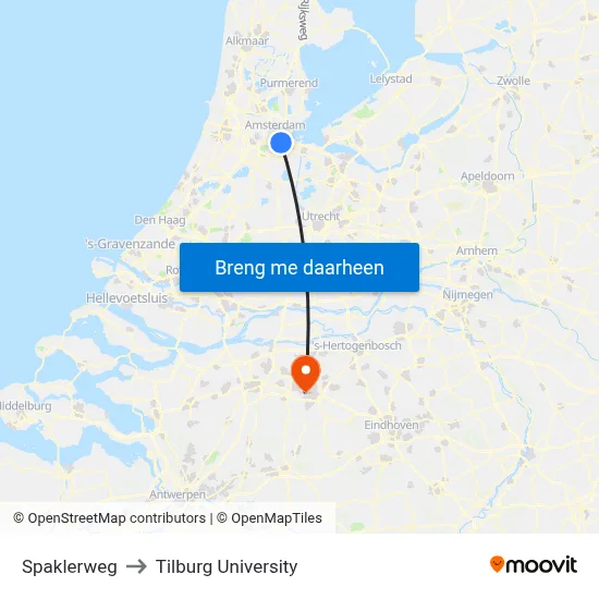 Spaklerweg to Tilburg University map