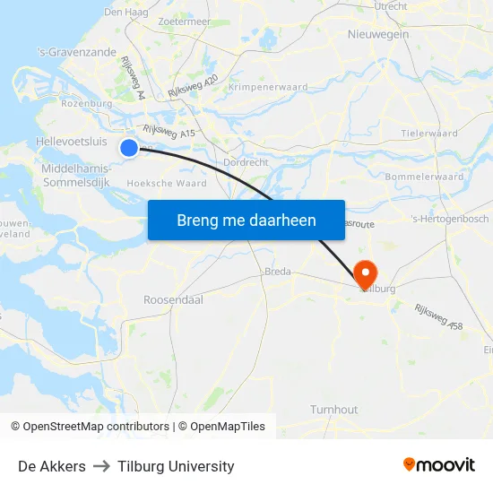 De Akkers to Tilburg University map