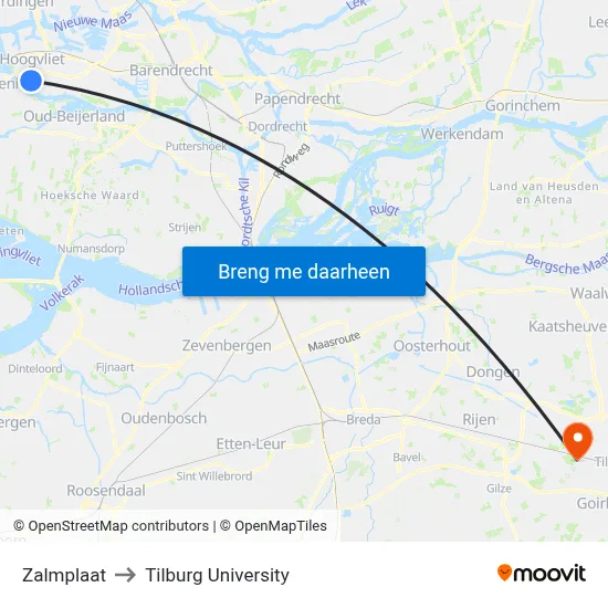 Zalmplaat to Tilburg University map