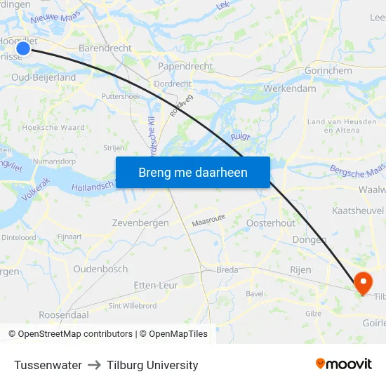 Tussenwater to Tilburg University map