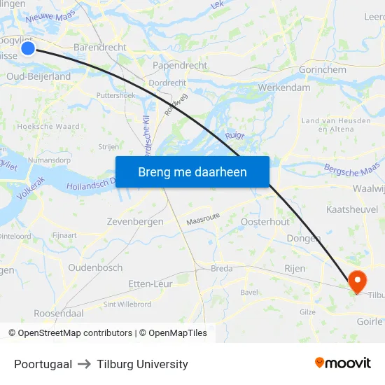 Poortugaal to Tilburg University map