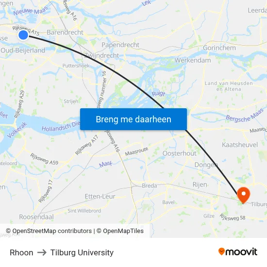Rhoon to Tilburg University map