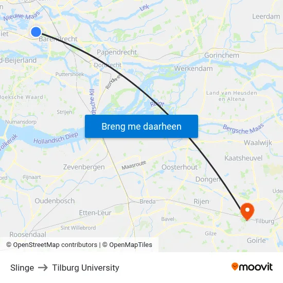 Slinge to Tilburg University map