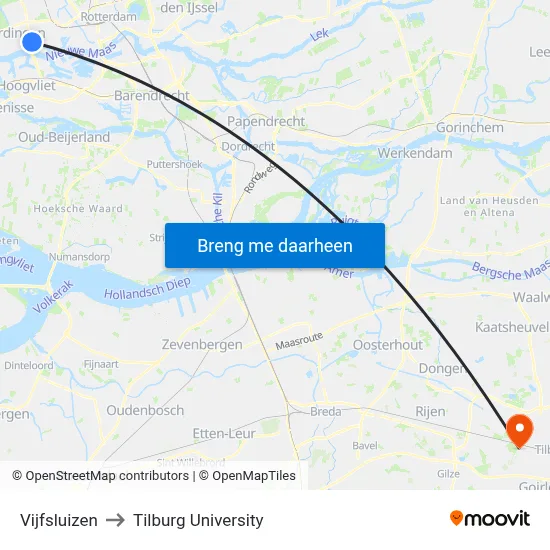 Vijfsluizen to Tilburg University map