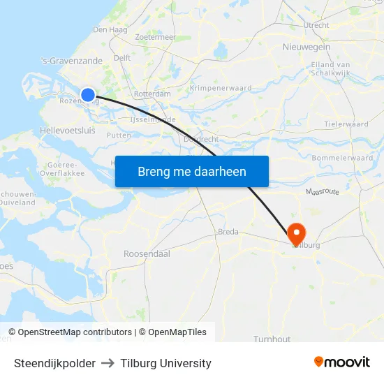 Steendijkpolder to Tilburg University map